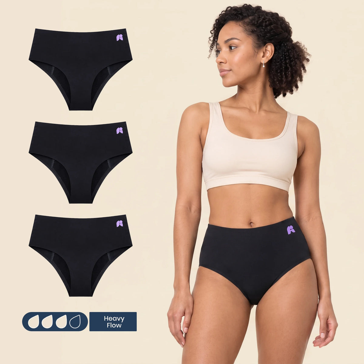 FreeFlowa Women's Period Pants - Seamless High Waist 3-Pack