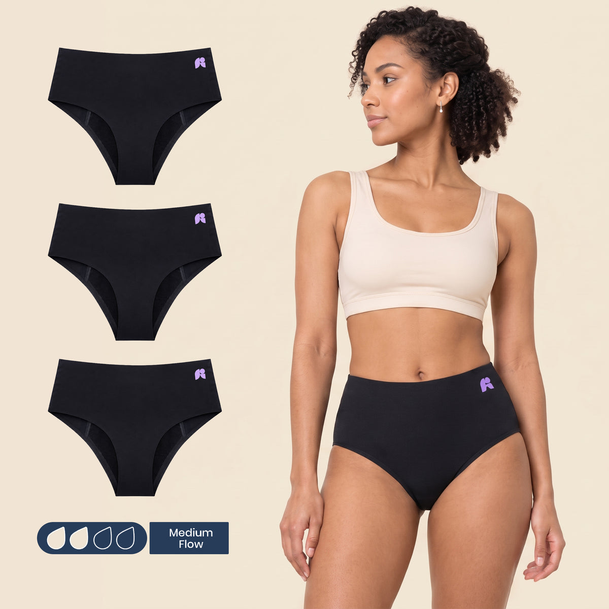 FreeFlowa Women's Period Pants - Seamless High Waist 3-Pack