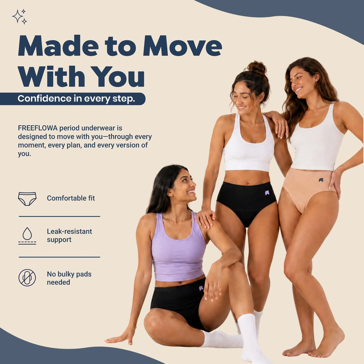 FreeFlowa Women's Period Pants - Seamless High Waist 3-Pack