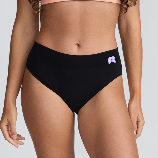 Black period underwear being adjusted