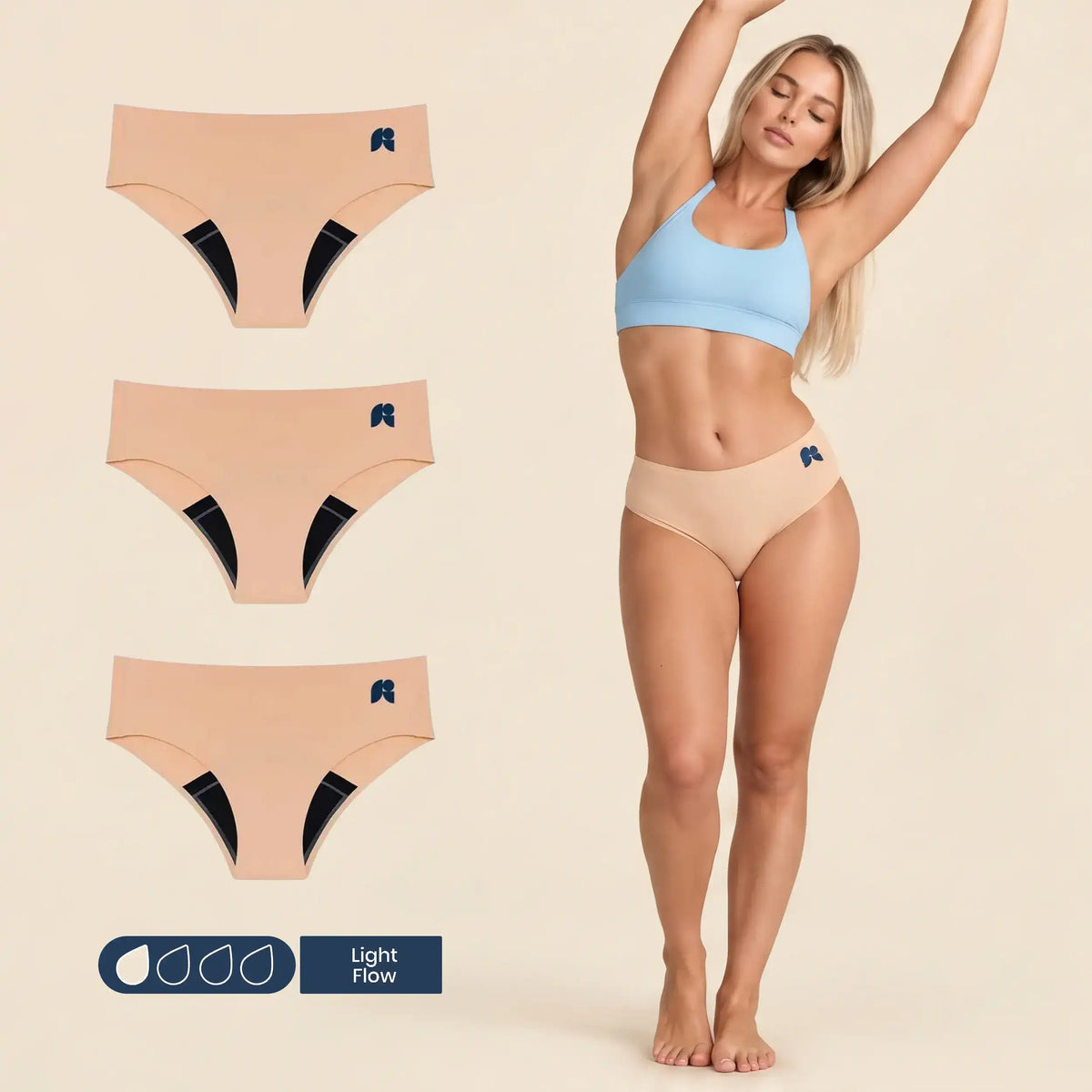 FreeFlowa peach mid-brief period pants 3 pack for light flow