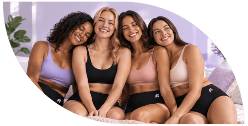 Four women wearing FreeFlowa black period underwear